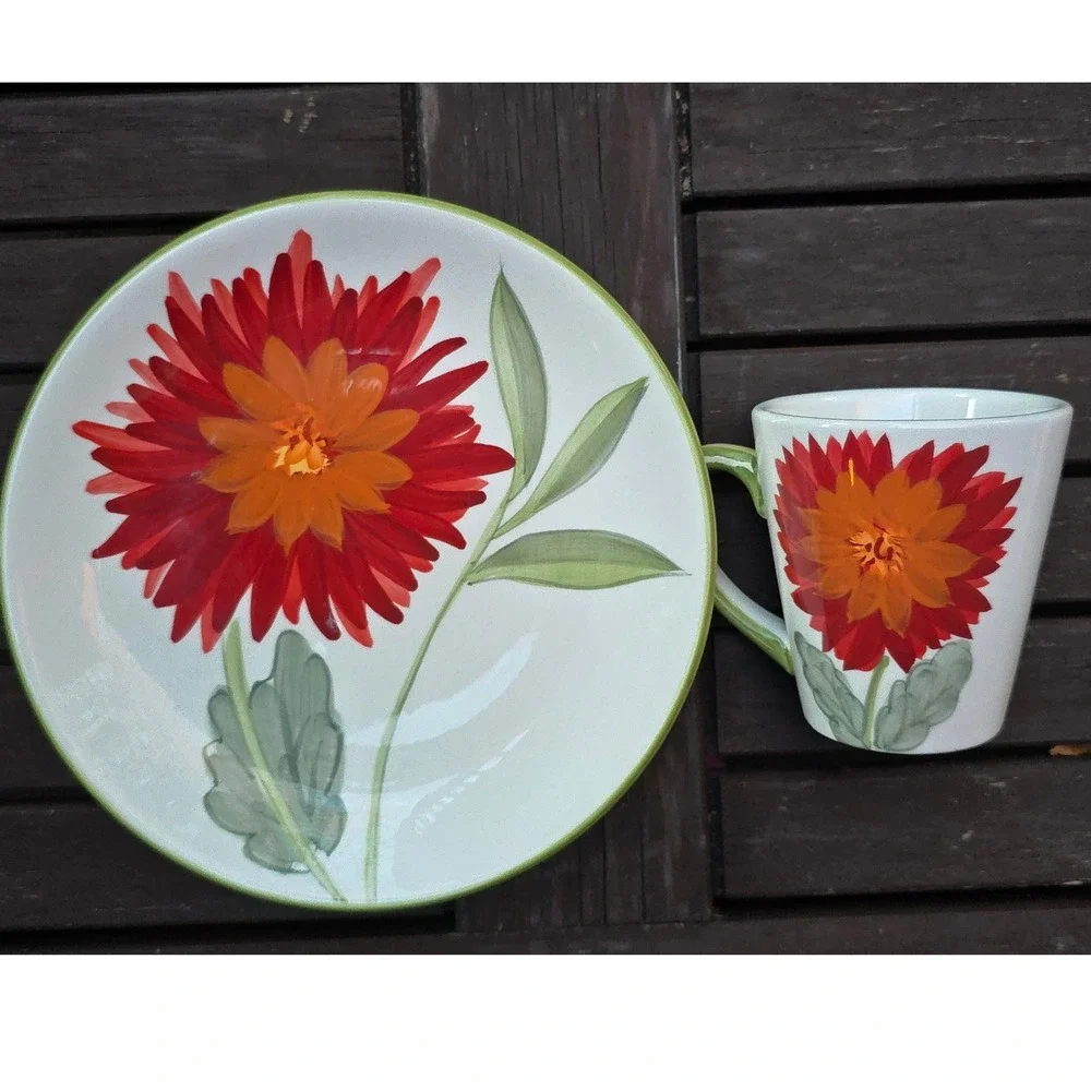 Dansk Handpainted‎ Plate & Mug Set, Tropical Swirls